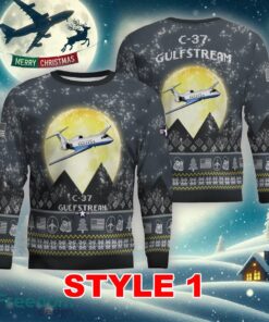 Gulfstream C-37 C37 Aircraft Moonlight Multi Color Ugly Christmas Sweater Gift For Men And Women - Gulfstream C-37 C37 Aircraft Moonlight Ugly Christmas Sweater_1