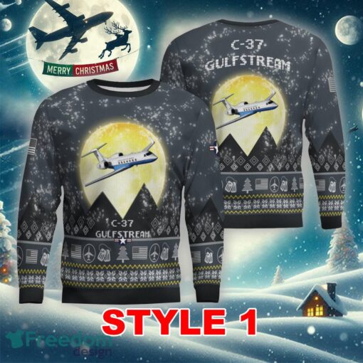 Gulfstream C-37 C37 Aircraft Moonlight Multi Color Ugly Christmas Sweater Gift For Men And Women - Gulfstream C-37 C37 Aircraft Moonlight Ugly Christmas Sweater_1