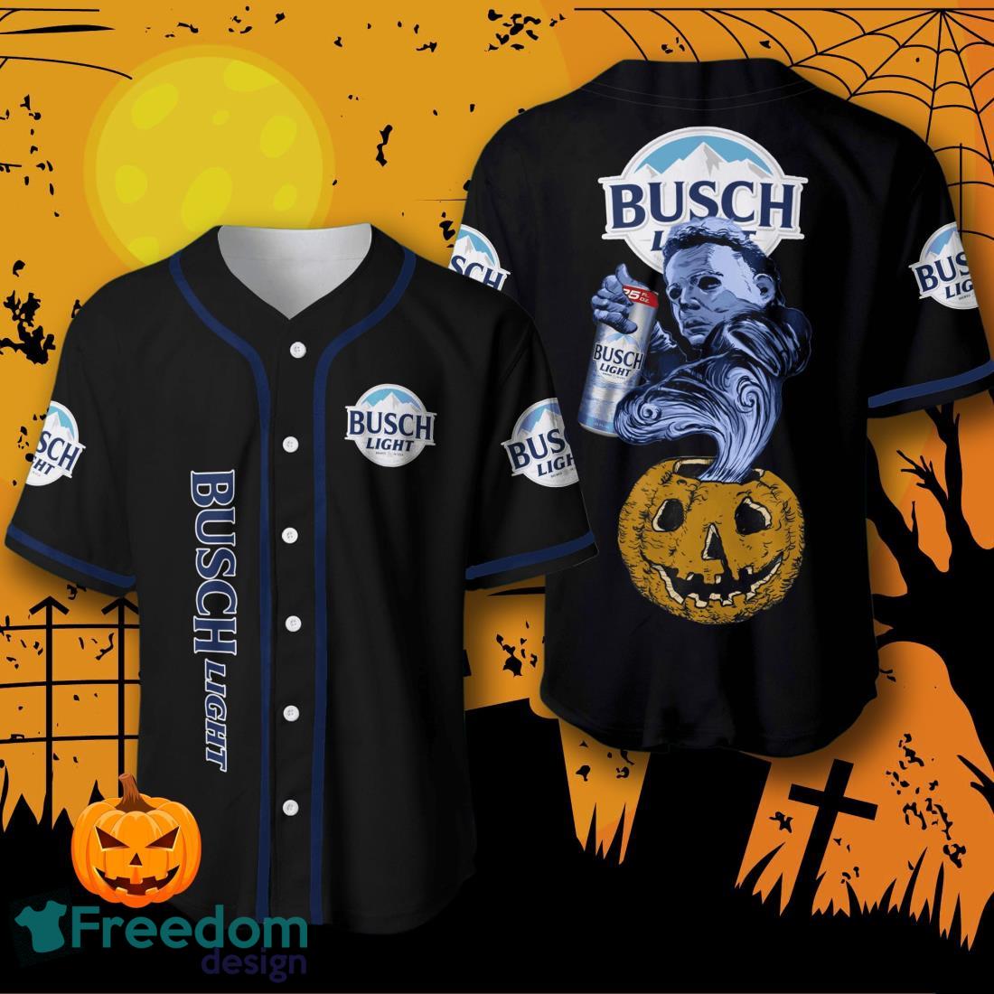 Halloween Costume Horror Busch Light Michael Myers Baseball Jersey Baseball Jersey For Men And Women image Halloween Costume Horror Busch Light Michael Myers Baseball Jersey Baseball Jersey For Men And Women Product Photo 1