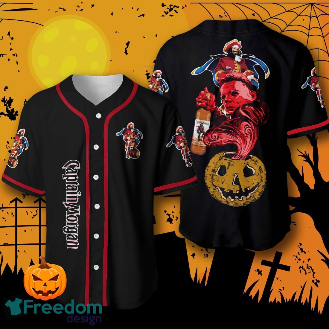 Halloween Costume Horror Captain Morgan Michael Myers Baseball Jersey Halloween Shirt For Men Women image Halloween Costume Horror Captain Morgan Michael Myers Baseball Jersey Halloween Shirt For Men Women Product Photo 1