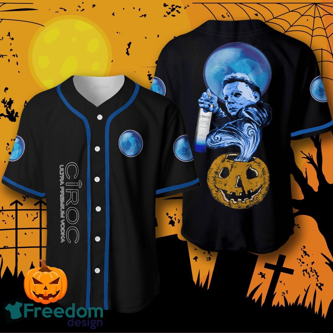 Halloween Costume Horror Ciroc Vodka Michael Myers Baseball Jersey Halloween Shirt For Men Women image Halloween Costume Horror Ciroc Vodka Michael Myers Baseball Jersey Halloween Shirt For Men Women Product Photo 1