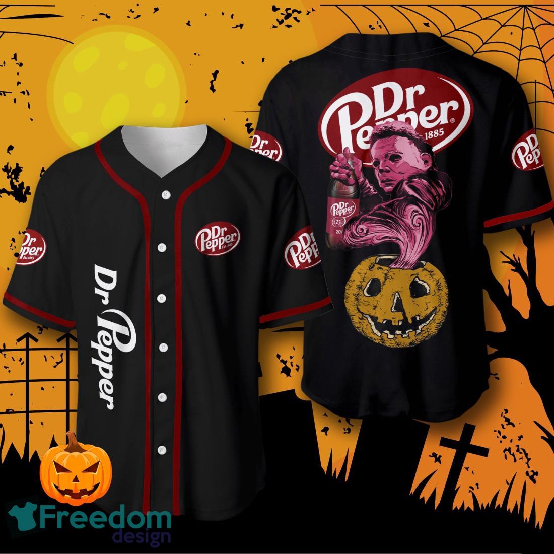 Halloween Costume Horror Dr Pepper Michael Myers Baseball Jersey Halloween Shirt For Men Women image Halloween Costume Horror Dr Pepper Michael Myers Baseball Jersey Halloween Shirt For Men Women Product Photo 1
