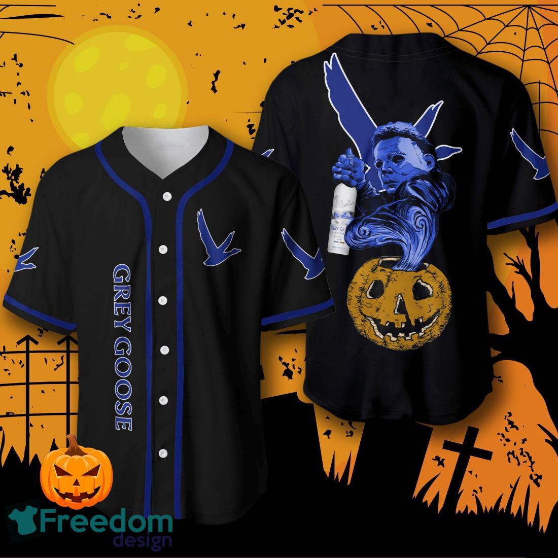 Halloween Costume Horror Grey Goose Vodka Michael Myers Baseball Jersey Halloween Shirt For Men Women image Halloween Costume Horror Grey Goose Vodka Michael Myers Baseball Jersey Halloween Shirt For Men Women Product Photo 1