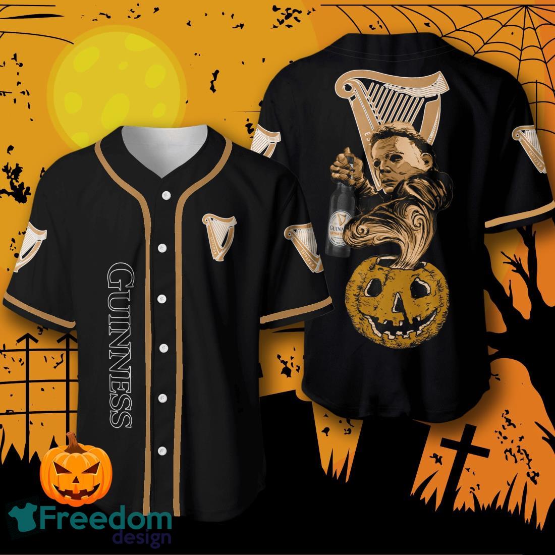 Halloween Costume Horror Guinness Beer Michael Myers Baseball Jersey Halloween Shirt For Men Women image Halloween Costume Horror Guinness Beer Michael Myers Baseball Jersey Halloween Shirt For Men Women Product Photo 1