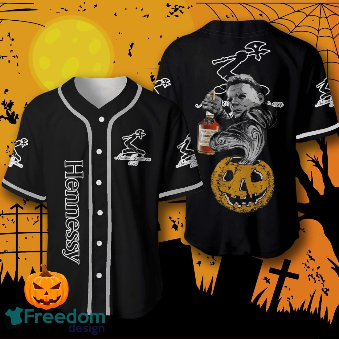 Halloween Costume Horror Hennessy Cognac Michael Myers Baseball Jersey Halloween Shirt For Men Women image Halloween Costume Horror Hennessy Cognac Michael Myers Baseball Jersey Halloween Shirt For Men Women Product Photo 1
