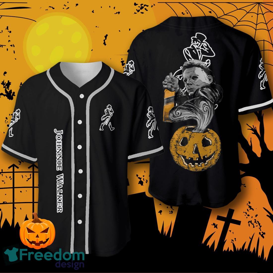 Halloween Costume Horror Johnnie Walker Michael Myers Baseball Jersey Halloween Shirt For Men Women image Halloween Costume Horror Johnnie Walker Michael Myers Baseball Jersey Halloween Shirt For Men Women Product Photo 1