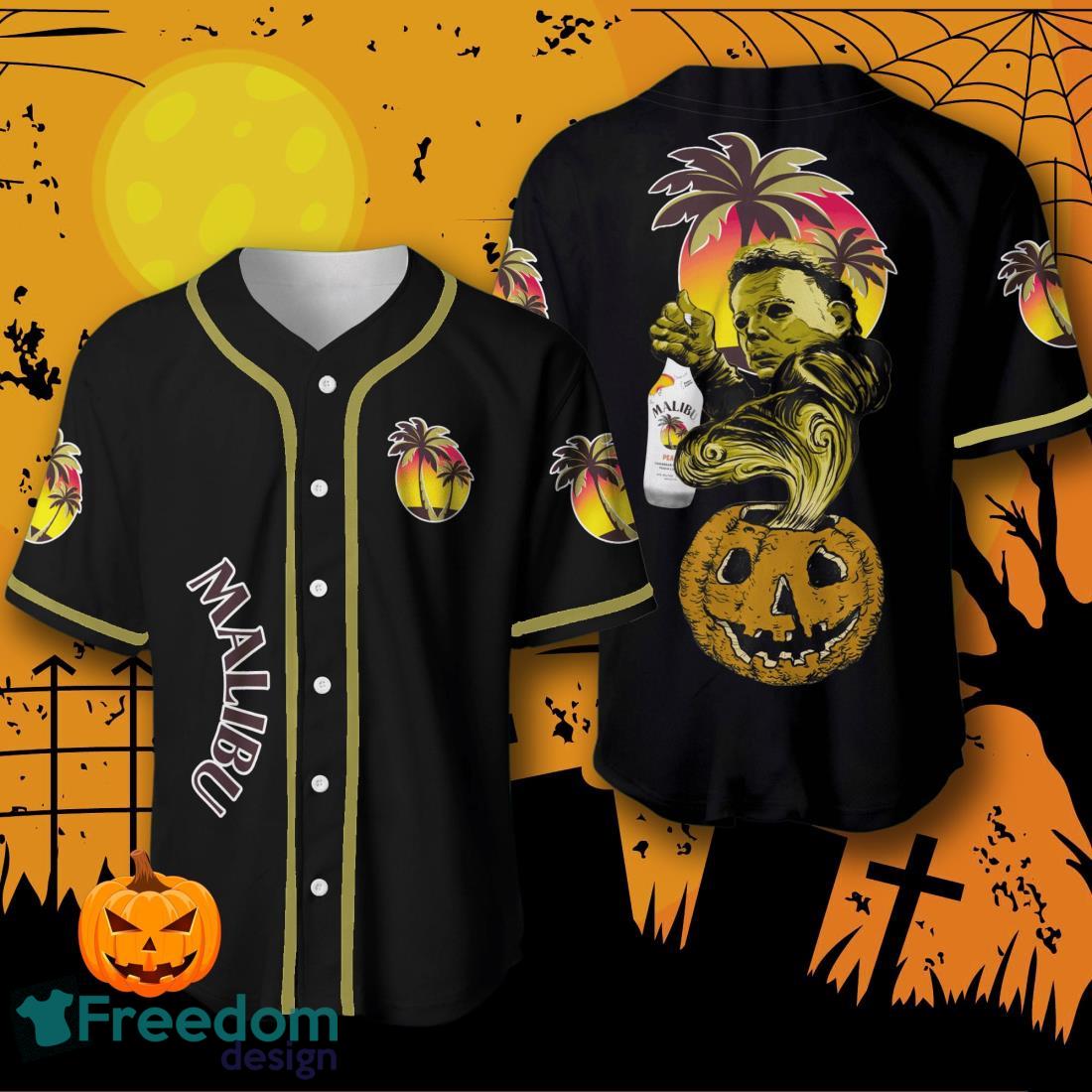 Halloween Costume Horror Malibu Rum Michael Myers Baseball Jersey Baseball Jersey For Men And Women image Halloween Costume Horror Malibu Rum Michael Myers Baseball Jersey Baseball Jersey For Men And Women Product Photo 1