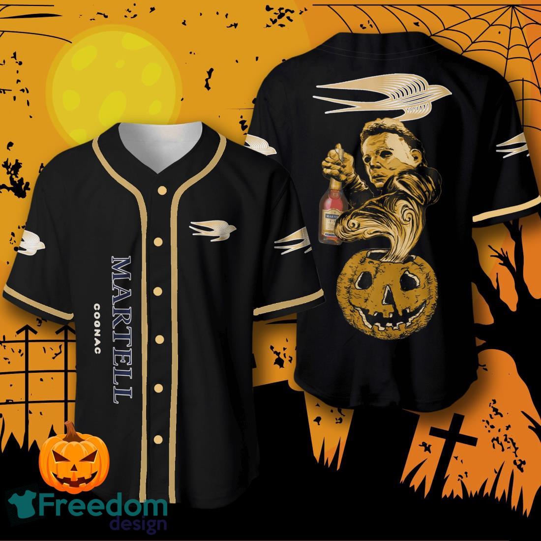 Halloween Costume Horror Martell Cognac Michael Myers Baseball Jersey Halloween Shirt For Men Women image Halloween Costume Horror Martell Cognac Michael Myers Baseball Jersey Halloween Shirt For Men Women Product Photo 1