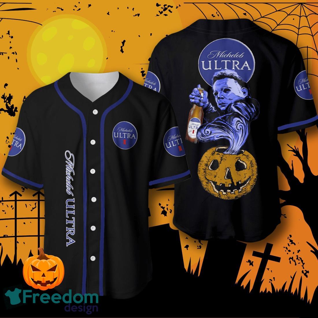 Halloween Costume Horror Michelob Ultra Michael Myers Baseball Jersey Halloween Shirt For Men Women image Halloween Costume Horror Michelob Ultra Michael Myers Baseball Jersey Halloween Shirt For Men Women Product Photo 1