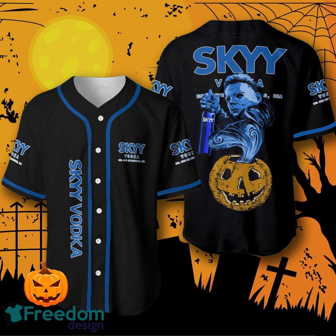 Halloween Costume Horror SKYY Vodka Michael Myers Baseball Jersey Baseball Jersey For Men And Women image Halloween Costume Horror SKYY Vodka Michael Myers Baseball Jersey Baseball Jersey For Men And Women Product Photo 1