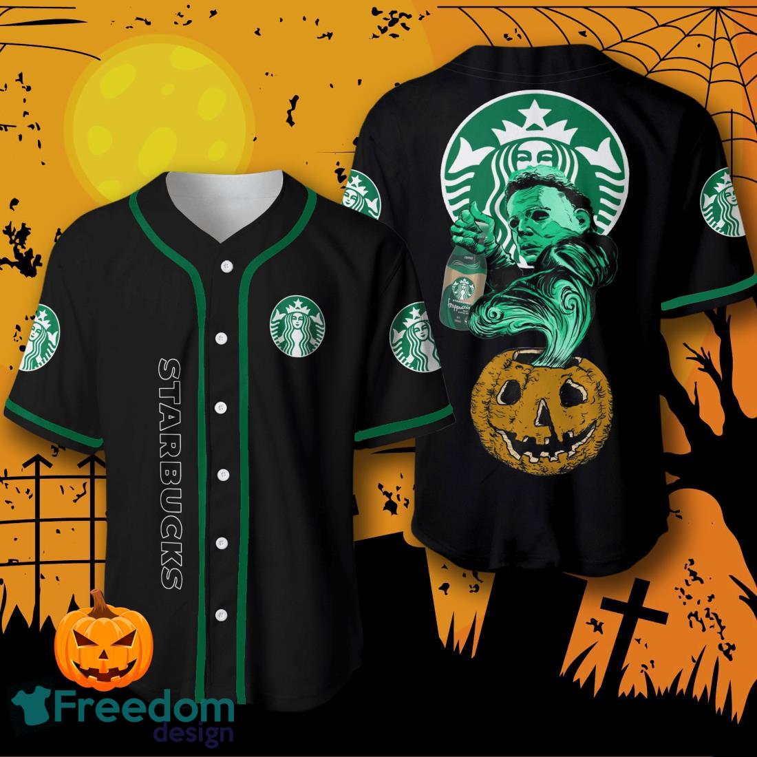 Halloween Costume Horror Starbucks Michael Myers Baseball Jersey Halloween Shirt For Men Women image Halloween Costume Horror Starbucks Michael Myers Baseball Jersey Halloween Shirt For Men Women Product Photo 1