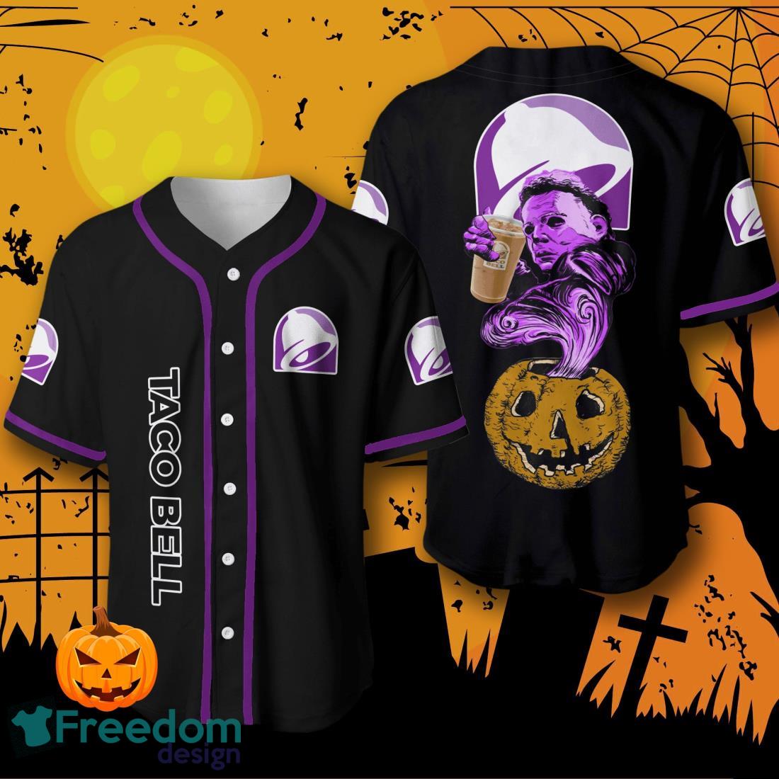 Halloween Costume Horror Taco Bell Michael Myers Baseball Jersey Halloween Shirt For Men Women image Halloween Costume Horror Taco Bell Michael Myers Baseball Jersey Halloween Shirt For Men Women Product Photo 1