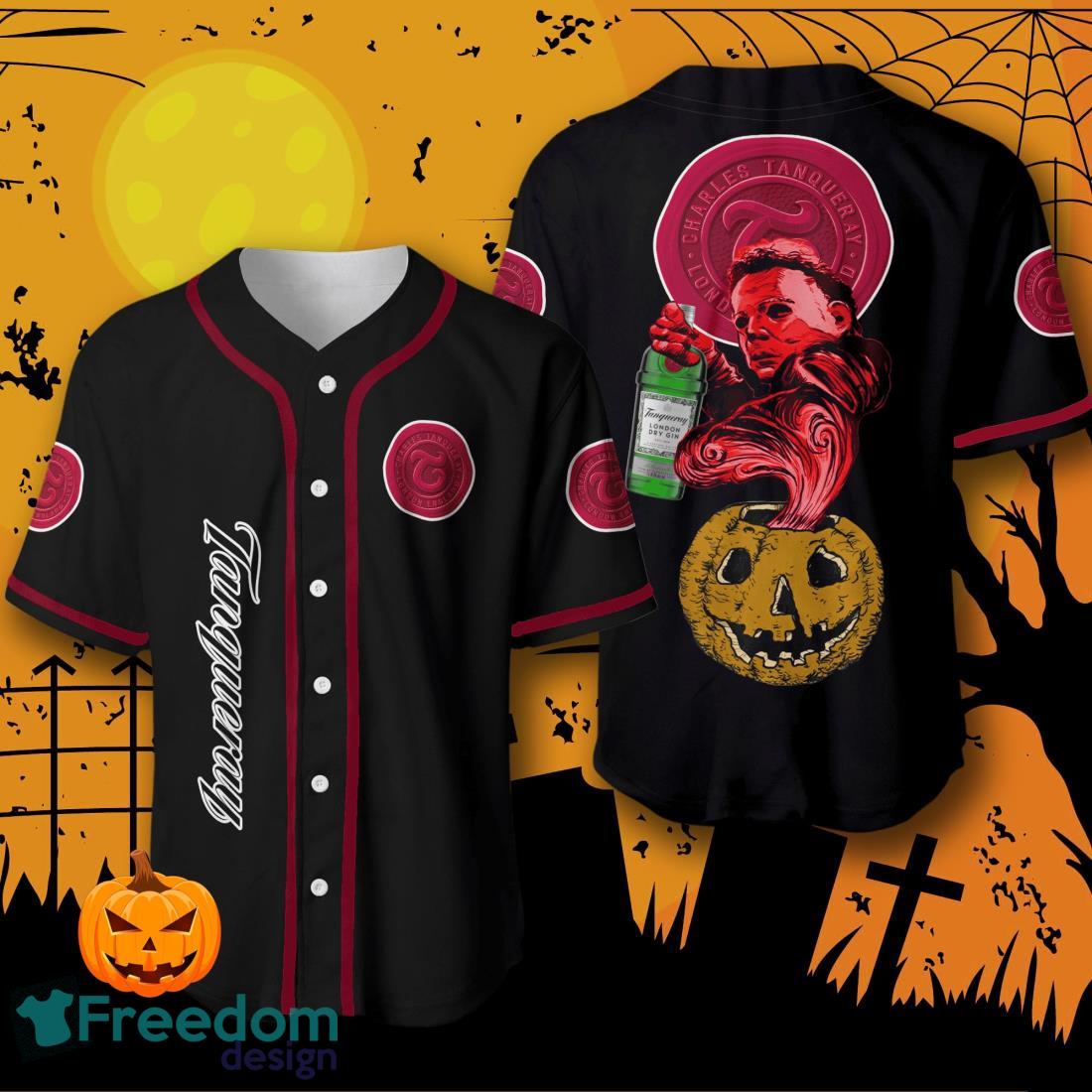 Halloween Costume Horror Tanqueray Michael Myers Baseball Jersey Halloween Shirt For Men Women image Halloween Costume Horror Tanqueray Michael Myers Baseball Jersey Halloween Shirt For Men Women Product Photo 1
