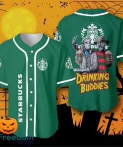 Halloween Horror Freddy And Jason Starbucks Coffee Drinking Buddies Baseball Jersey Halloween Shirt For Men Women