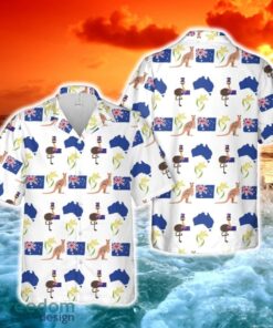 Happy Australia Day Emu Kangaroo Map and Flag Golden Wattle Flowers Hawaiian Shirt