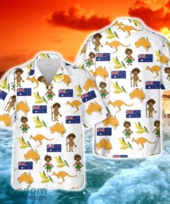 Happy Australia Day Kangaroo Map and Flag Golden Wattle Flowers Hawaiian Shirt