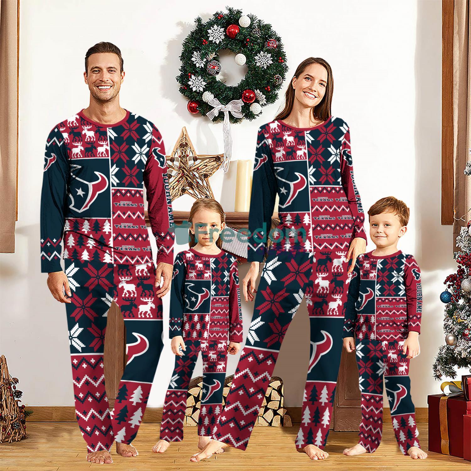 Houston Texans Pajamas Set Christmas snowflake pattern Cute Pajamas For Family Christmas Gift Ideas Custom Name image Houston Texans Pajamas Set Christmas snowflake pattern Cute Pajamas For Family Christmas Gift Ideas Custom Name Product Photo 1
