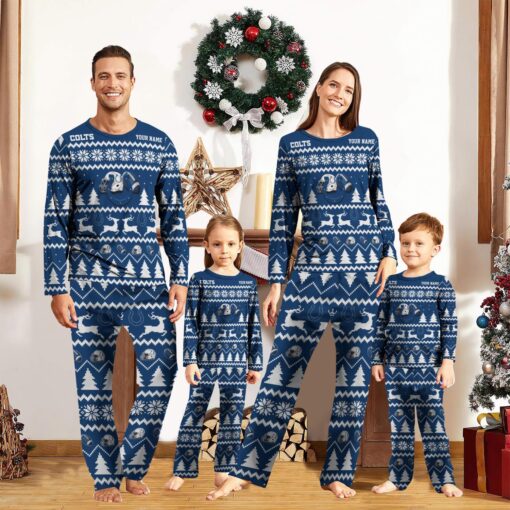 Indianapolis Colts Custom Name Christmas Reindeer Pajamas Set Christmas Gifts For Family Pajamas Gift Product Photo 1