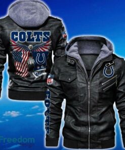 Indianapolis Colts NFL Eagle 2D Leather Jacket Black And Brown Color