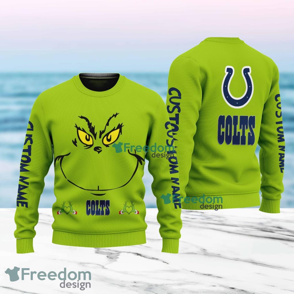 Indianapolis Colts NFL Ginch Face Funny Custom Name Ugly Sweater Merry Chistmas Gift For Fans image Indianapolis Colts NFL Ginch Face Funny Custom Name Ugly Sweater Merry Chistmas Gift For Fans Product Photo 1