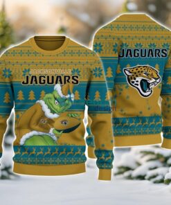 Jacksonville Jaguars Grinch Ugly Christmas Sweater With Team Logo 3D Printed Christmas Sweater Gift