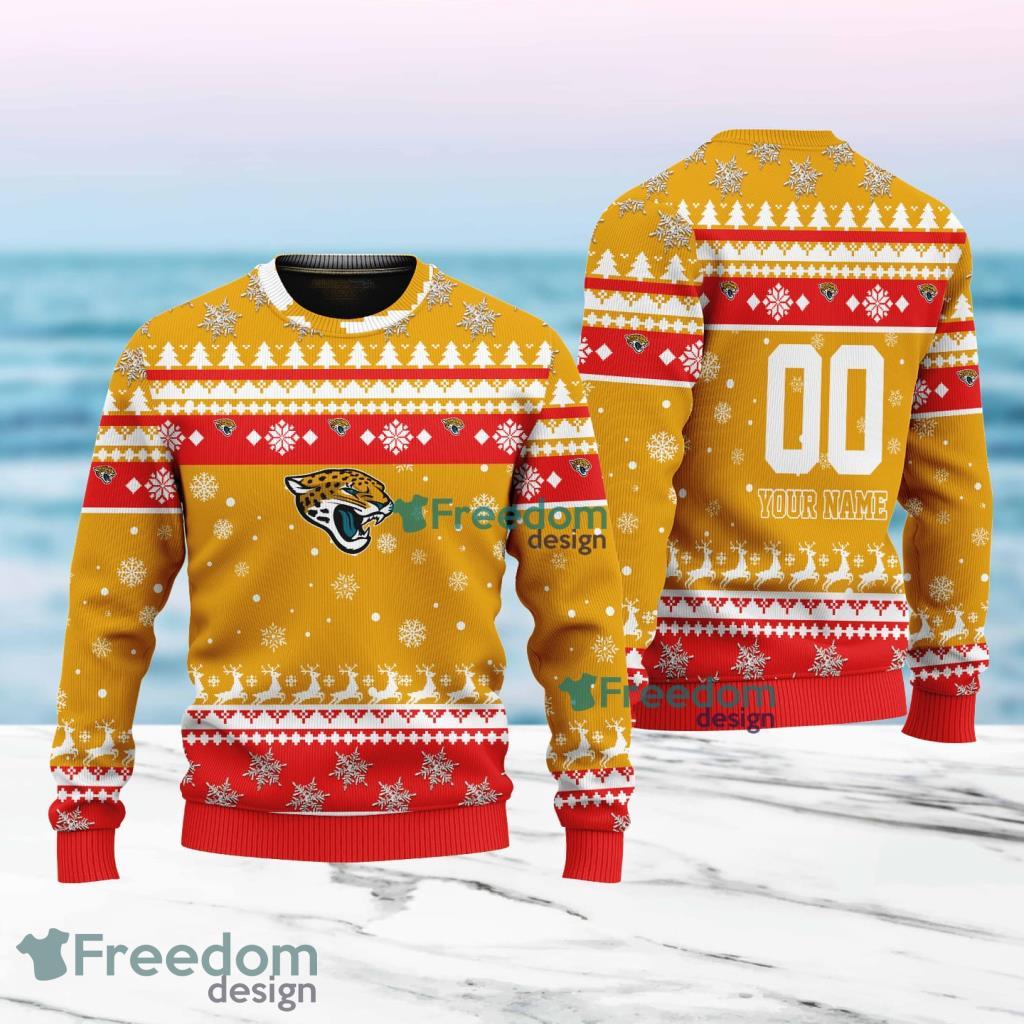 Jacksonville Jaguars Merry Christmas Ugly Sweater New Designs Gift For Fans Custom Name And Number image Jacksonville Jaguars Merry Christmas Ugly Sweater New Designs Gift For Fans Custom Name And Number Product Photo 1
