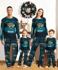 Jacksonville Jaguars Pajamas Set Gift For Family Custom Name Football Team Christmas Holiday Gift