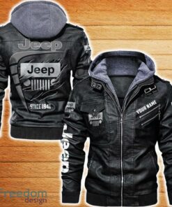 Jeep Leather Jacket Black And Brown Color Car Logo Trending All OVer Print Gift Fans Custom Name