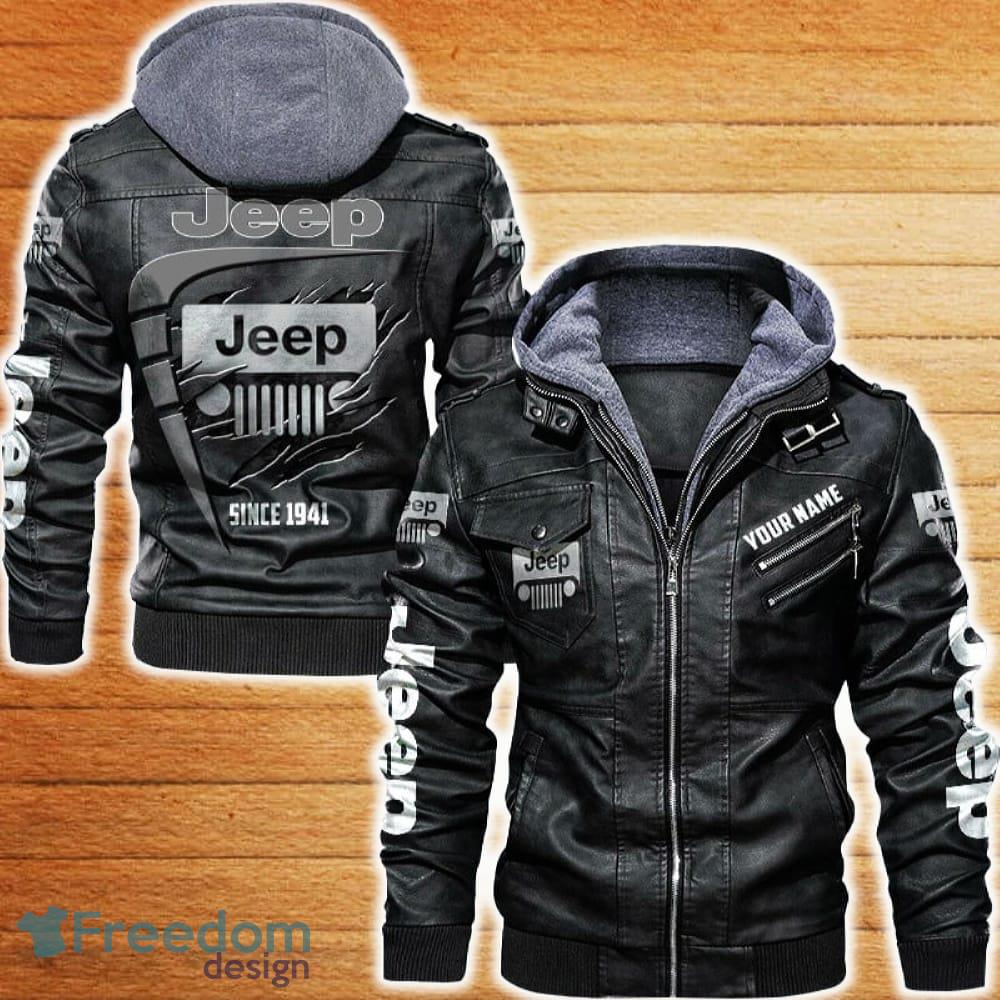 Jeep Leather Jacket Black And Brown Color Car Logo Trending All OVer Print Gift Fans Custom Name image Jeep Leather Jacket Black And Brown Color Car Logo Trending All OVer Print Gift Fans Custom Name - Jeep Leather Jacket Car For Fans_1