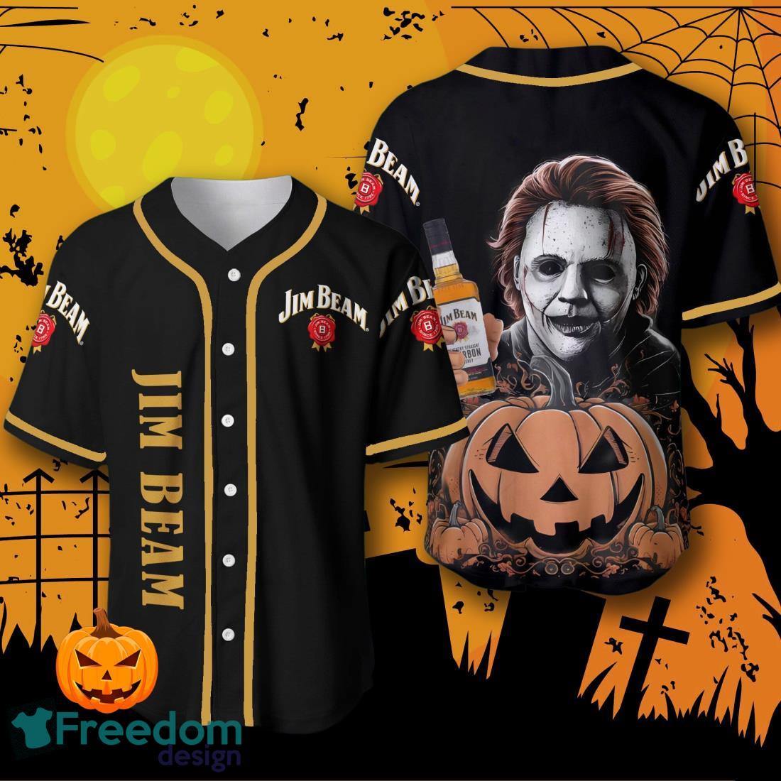 Jim Beam Michael Myers Halloween Costume Baseball Jersey For Men And Women image Jim Beam Michael Myers Halloween Costume Baseball Jersey For Men And Women Product Photo 1