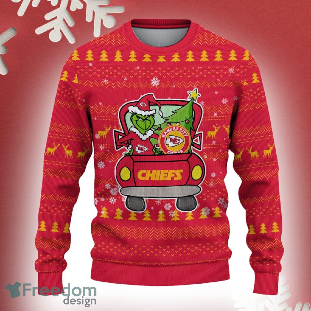 Kansas City Chiefs Grinch Driving Funny 3D Ugly Christmas Sweater For Men Women image Kansas City Chiefs Grinch Driving Funny 3D Ugly Christmas Sweater For Men Women - Kansas City Chiefs Christmas Sweater Grinch Driving Photo 2