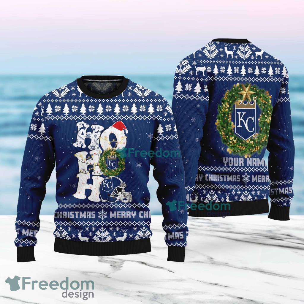 Kansas City Royals MLB Custom Name Christmas Wreath Ugly Sweater Christmas For Fans image Kansas City Royals MLB Custom Name Christmas Wreath Ugly Sweater Christmas For Fans Product Photo 1