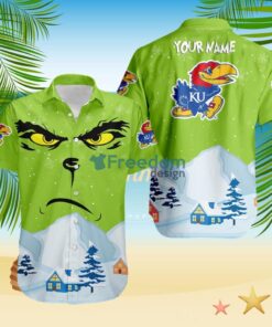 Kansas Jayhawks NCAA  Grinch Merry Merry Christmas House House Tropical Hawaiian Shirt Custom Name