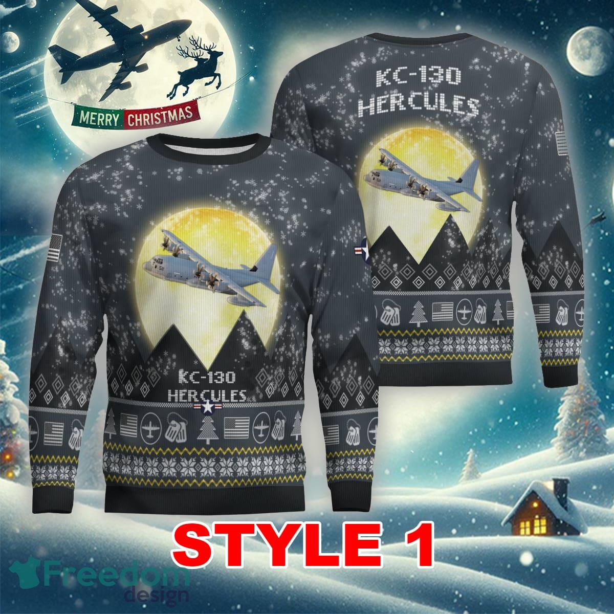 KC-130 Hercules KC130 Aircraft Moonlight Multi Color Knitted Christmas Sweater Gift For Men And Women - KC-130 Hercules KC130 Aircraft Moonlight Ugly Christmas Sweater_1