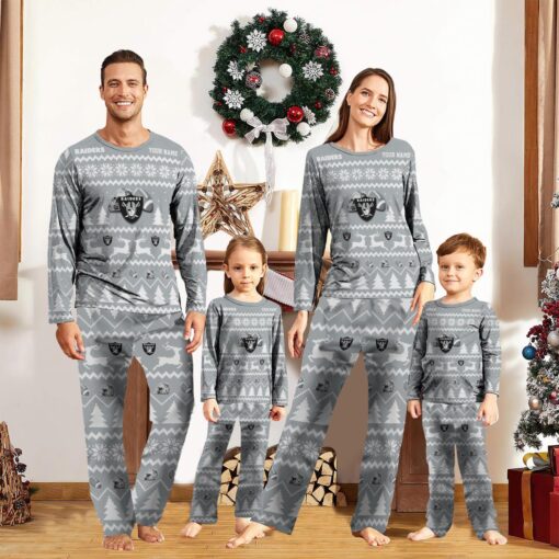 Las Vegas Raiders Custom Name Christmas Reindeer Pajamas Set Christmas Gifts For Family Pajamas Gift Product Photo 1