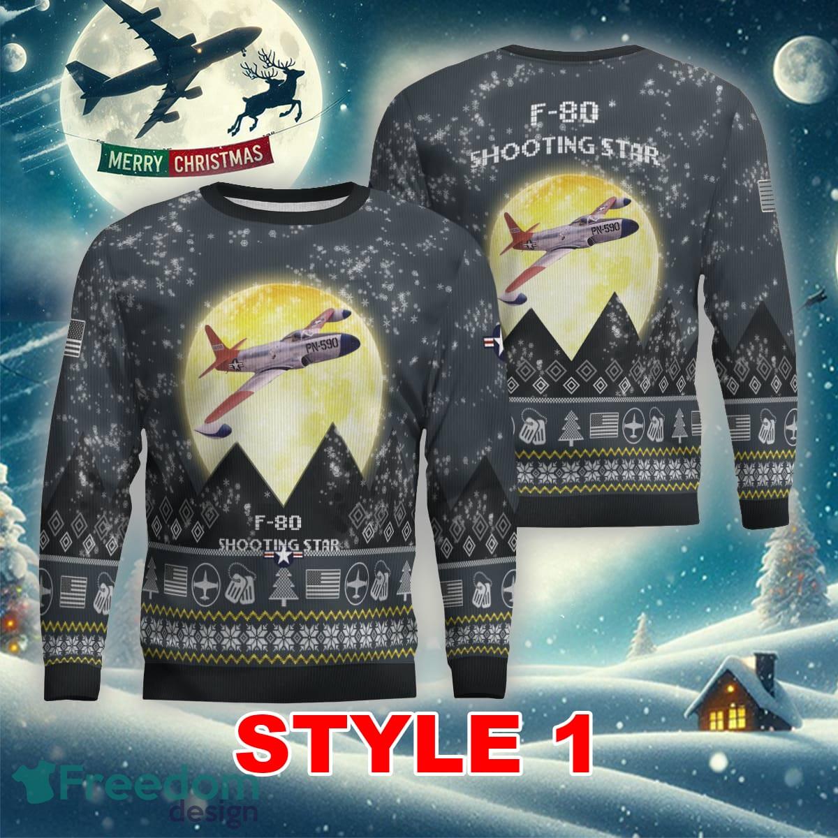 Lockheed P-80 Shooting Star P80 F80 Aircraft Moonlight Multi Color Ugly Christmas 3D Sweater Gift For Men And Women - Lockheed P-80 Shooting Star P80 F80 Aircraft Moonlight Ugly Christmas Sweater_1