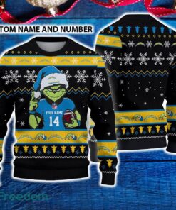 Los Angeles Chargers 3D Ugly Christmas Sweater Grinch Funny Custom Number And Name
