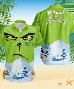 Los Angeles Chargers NFL  Grinch Merry Merry Christmas House House Tropical Hawaiian Shirt Custom Name