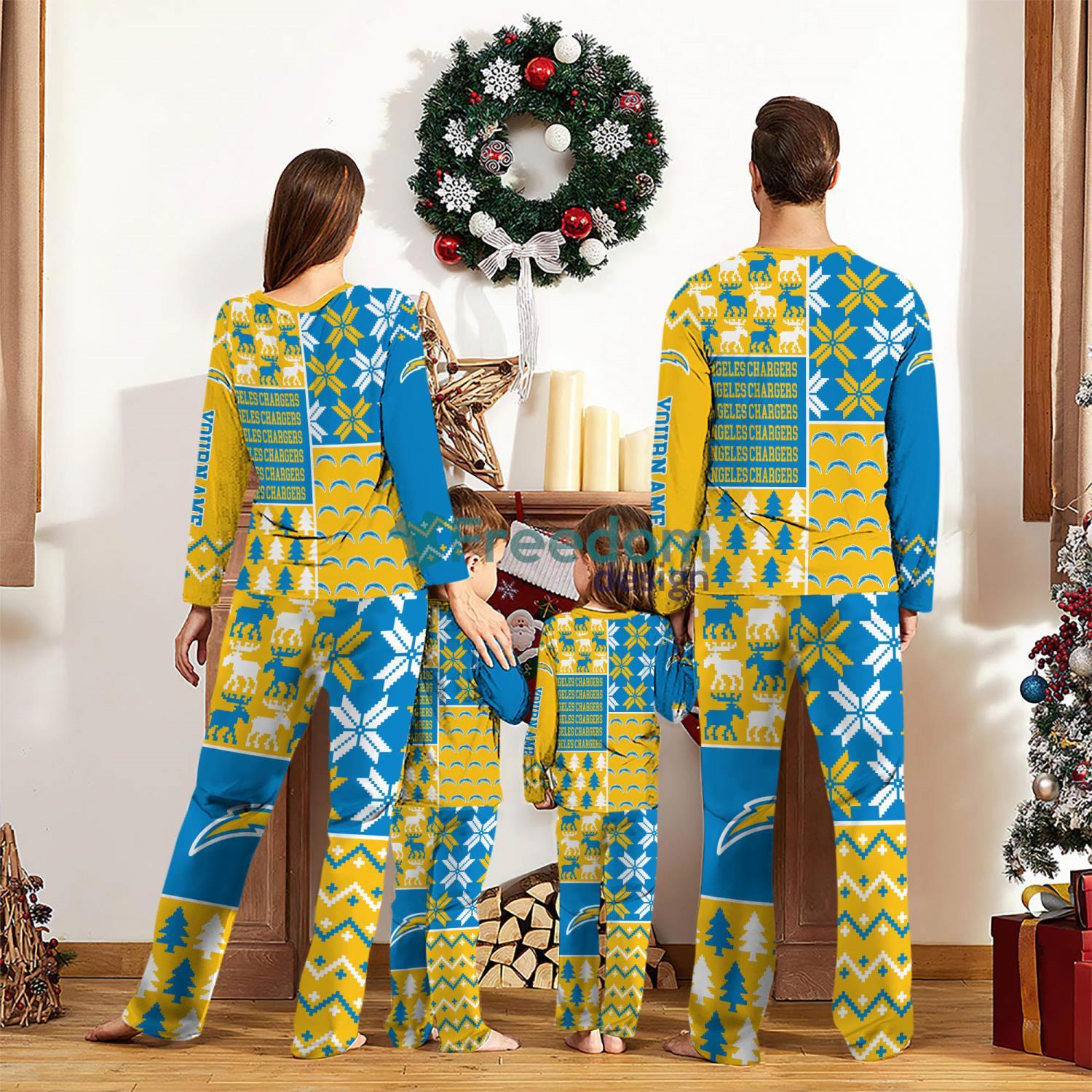 Los Angeles Chargers Pajamas Set Christmas snowflake pattern Cute Pajamas For Family Christmas Gift Ideas Custom Name image Los Angeles Chargers Pajamas Set Christmas snowflake pattern Cute Pajamas For Family Christmas Gift Ideas Custom Name Product Photo 2