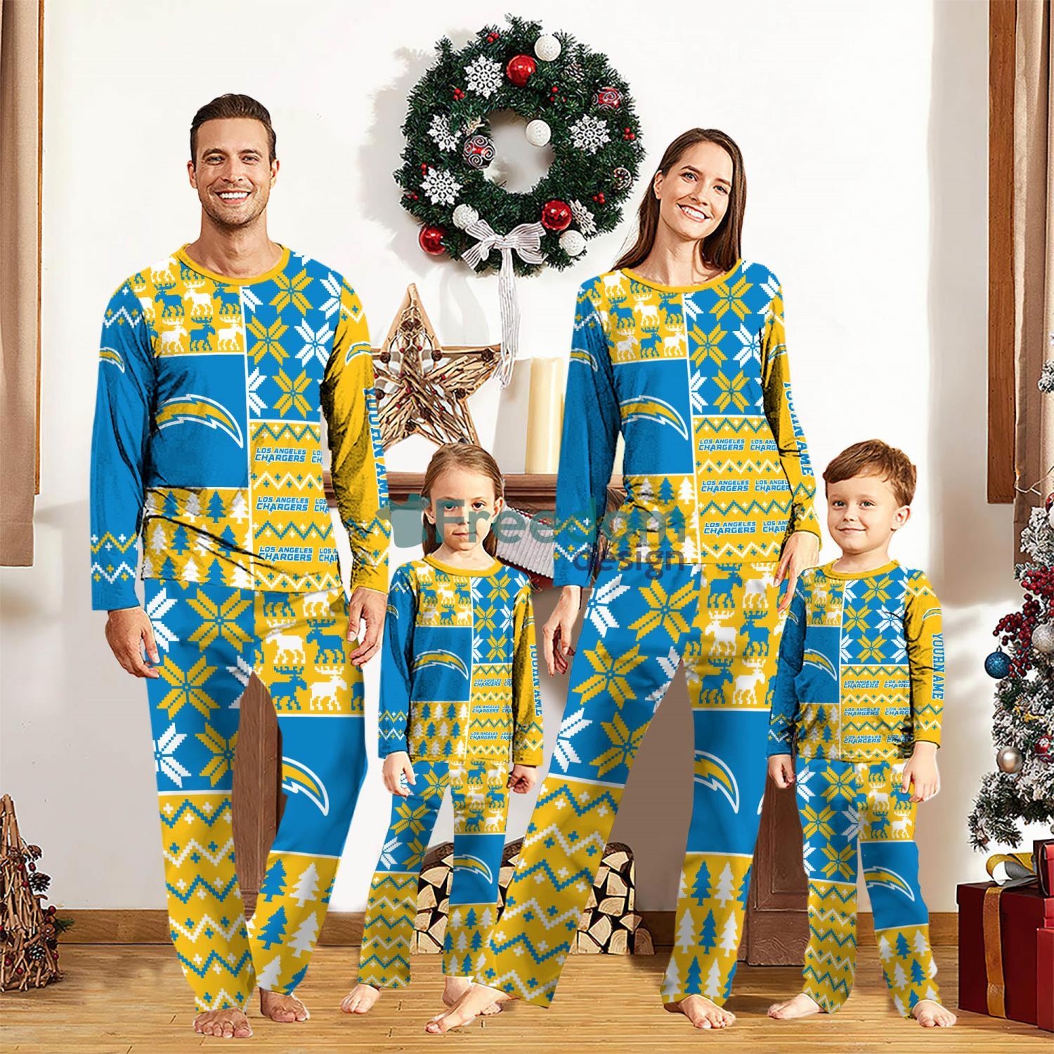 Los Angeles Chargers Pajamas Set Christmas snowflake pattern Cute Pajamas For Family Christmas Gift Ideas Custom Name image Los Angeles Chargers Pajamas Set Christmas snowflake pattern Cute Pajamas For Family Christmas Gift Ideas Custom Name Product Photo 1