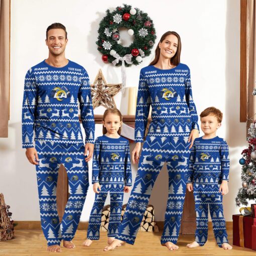 Los Angeles Rams Custom Name Christmas Reindeer Pajamas Set Christmas Gifts For Family Pajamas Gift Product Photo 1