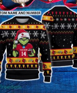 Louisville Cardinals 3D Ugly Christmas Sweater Grinch Funny Custom Number And Name