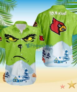 Louisville Cardinals NCAA  Grinch Merry Merry Christmas House House Tropical Hawaiian Shirt Custom Name