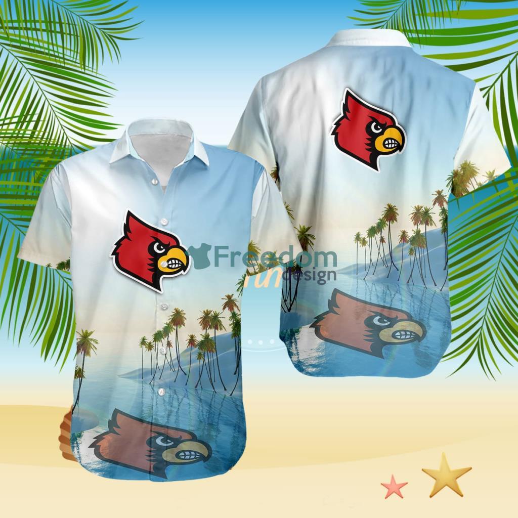 Louisville Cardinals NCAA Tropical Beach Blue Hawaiian Shirt image Louisville Cardinals NCAA Tropical Beach Blue Hawaiian Shirt Product Photo 1