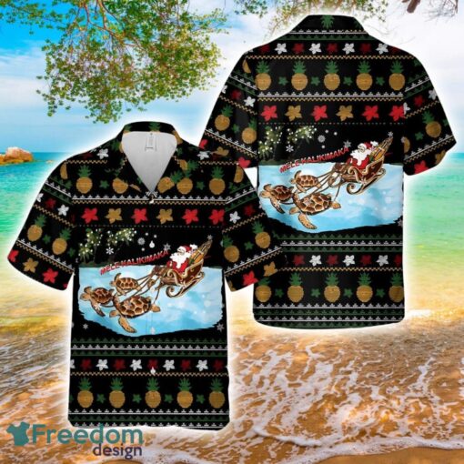 Mele Kalikimaka Turtle Sleigh Santa Claus Christmas Aloha 3D Hawaiian Shirt Product Photo 1