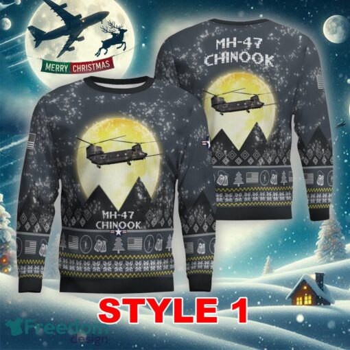 MH-47 Chinook MH47 Aircraft Moonlight Multi Color Ugly Christmas 3D Sweater Gift For Adult - MH-47 Chinook MH47 Aircraft Moonlight Ugly Christmas Sweater_1