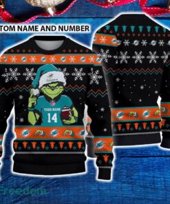 Miami Dolphins 3D Ugly Christmas Sweater Grinch Funny Custom Number And Name