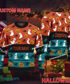 Miami Dolphins Custom Name Halloween Ugly Christmas Sweater For Fans