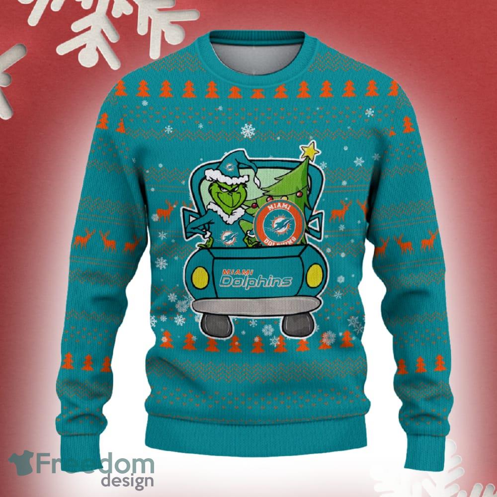 Miami Dolphins Grinch Driving Funny 3D Ugly Christmas Sweater For Men Women image Miami Dolphins Grinch Driving Funny 3D Ugly Christmas Sweater For Men Women - Miami Dolphins Christmas Sweater Grinch Driving Photo 2