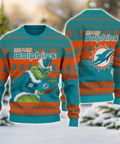 Miami Dolphins Grinch Ugly Christmas Sweater With Team Logo 3D Printed Christmas Sweater Gift